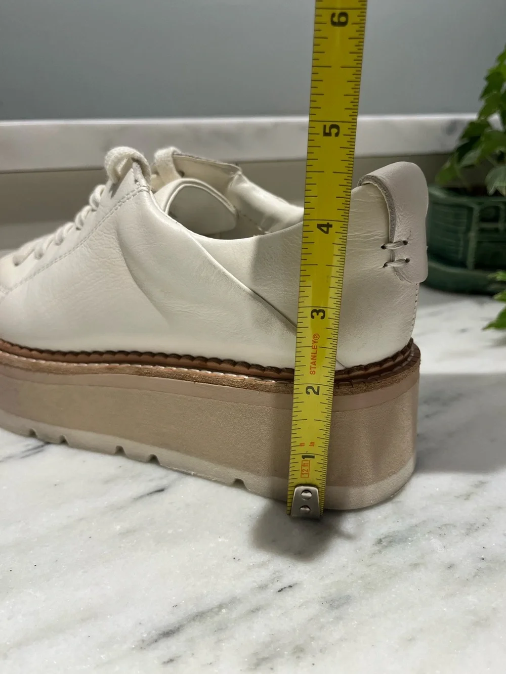Dolce Vita Women's White Leather Platform Sneaker with Chunky Tan Sole